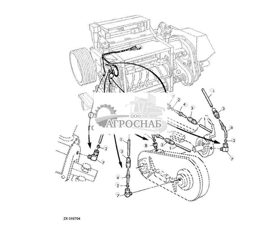 Опора подающего вальца, система централизованной смазки, правая сторона 